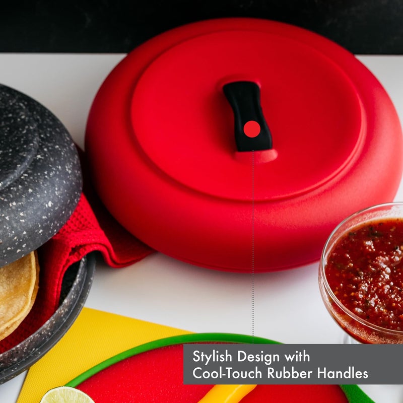 Dexas Tortilla Warmer 8.5x8.5x2.5 Inches, Microwavable Tortilla Warmer, Red Color, Perfect for Warming Tortillas, Bread, Pancakes, Cornbread, Food Warmers, Durable Microwave Tortilla Warmer - Image 2
